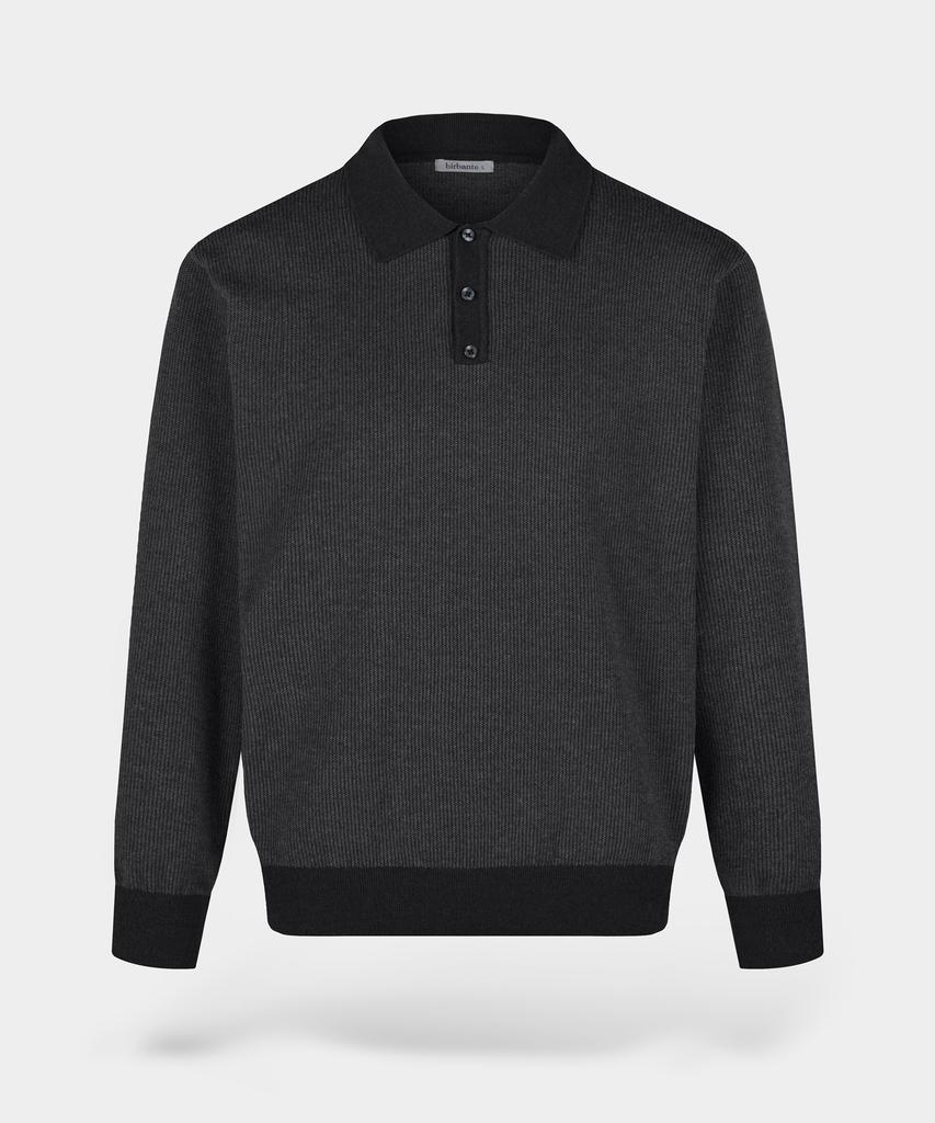 BIRBANTE Soft Washable Two-Tone Collared Knit - Black