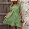 Women's Solid Color Summer Skirt Loose Casual Short Sleeve High Waist Dress