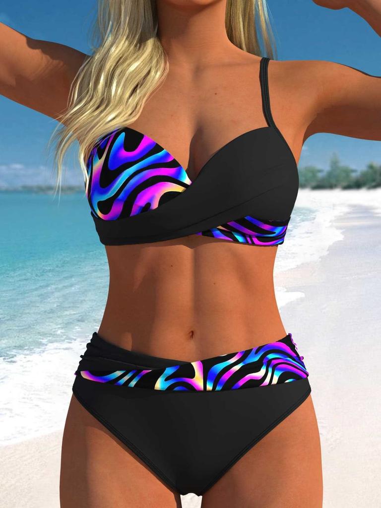 1011 Europejski i amerykański nowy bikini z paskami trójkątna torba podzielony strój kąpielowy nowy
