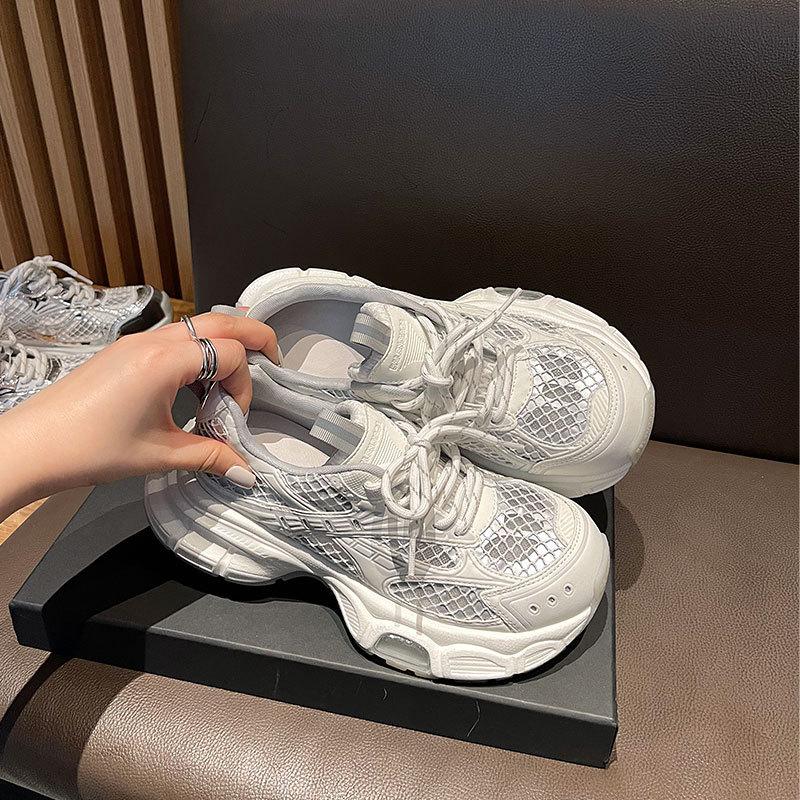 Silver platform dad shoes women's 2025 new small man height and thinness mesh breathable sports and leisure shoes