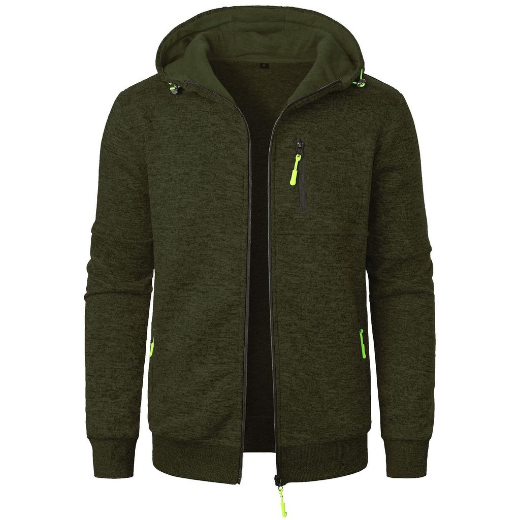 Men's Sports Fitness Casual Hooded Sweatshirt Youth Solid Design Knit Jacket