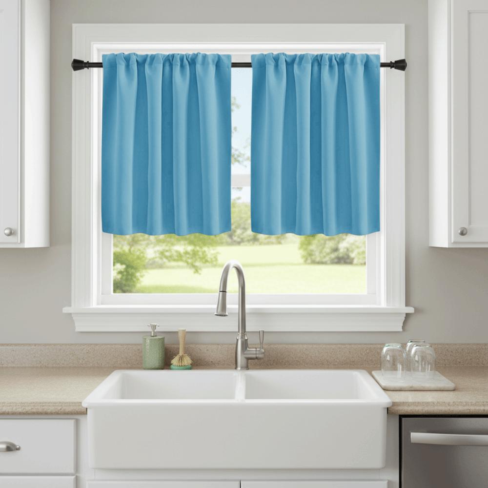 2PCS Solid Color Kitchen Short Curtain Through-rod Design Cabinet Curtain Fireplace