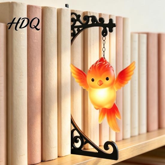 Portable Animal Pendant Metal Magic Owl Hanging Bookend Lamp Resin LED Night Light Durable Lightweight Light Deer Bird Decor for Bookshelf