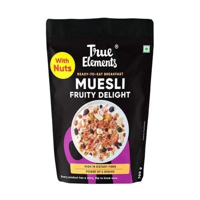 True Elements Muesli Fruits et Noix 700G - Délice Fruité | Céréales de Petit-Déjeuner 100% Complètes | Riche en Fibres | Muesli avec Avoine et Noix
