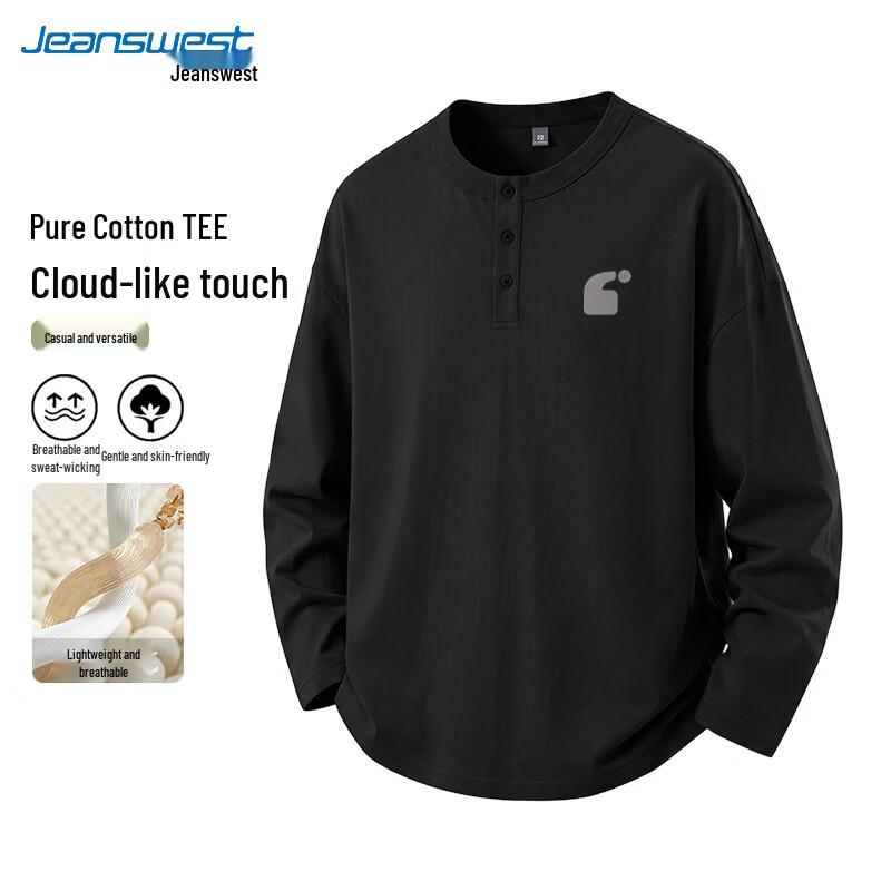 Jeanswest Men's Cotton Henley Long Sleeve T-Shirt