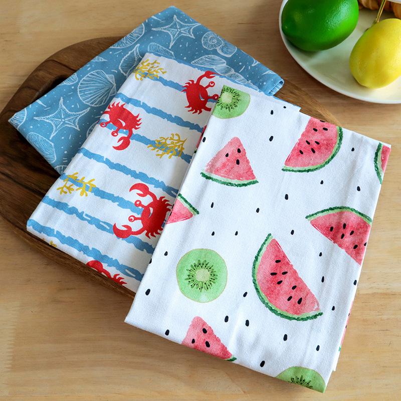 WML072 Custom Fresh Minimalist Style Printed Fabric Table Napkins Cotton Kitchen Tea Towels