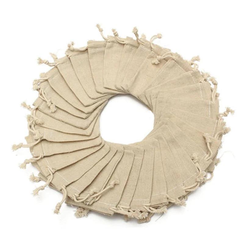 20/50pcs Natural Burlap Linen Jewelry Travel Storage Pouch Mini Candy Jute Packing Bags Present Mariage Jute Drawstring Gift