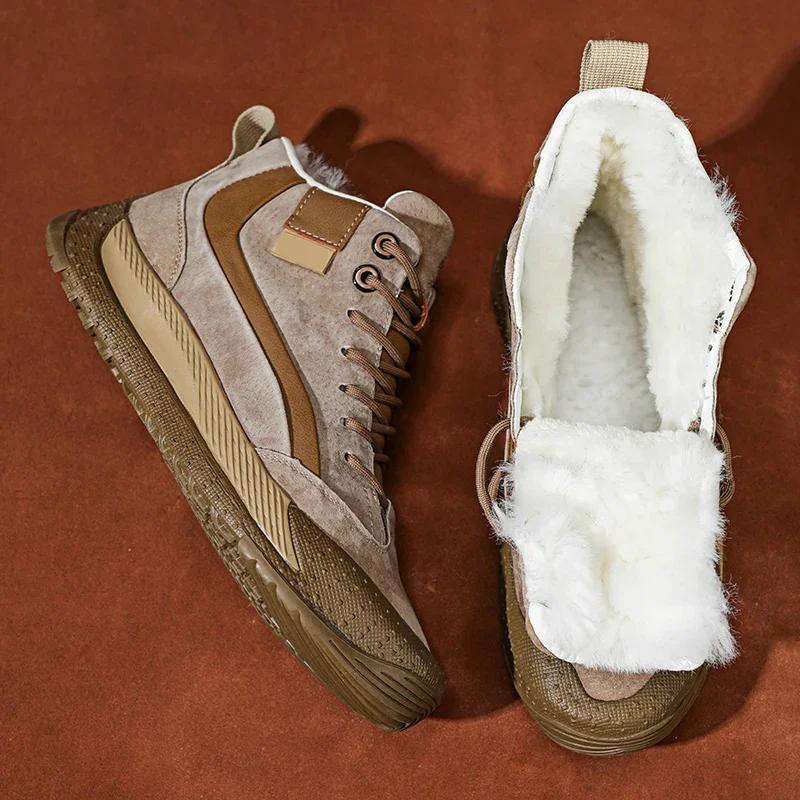 Fashion Men's Leather Shoes, Sneakers, Outdoor Hiking Shoes, Plush Thick-backed Warm Cotton Shoes In Winter39-44