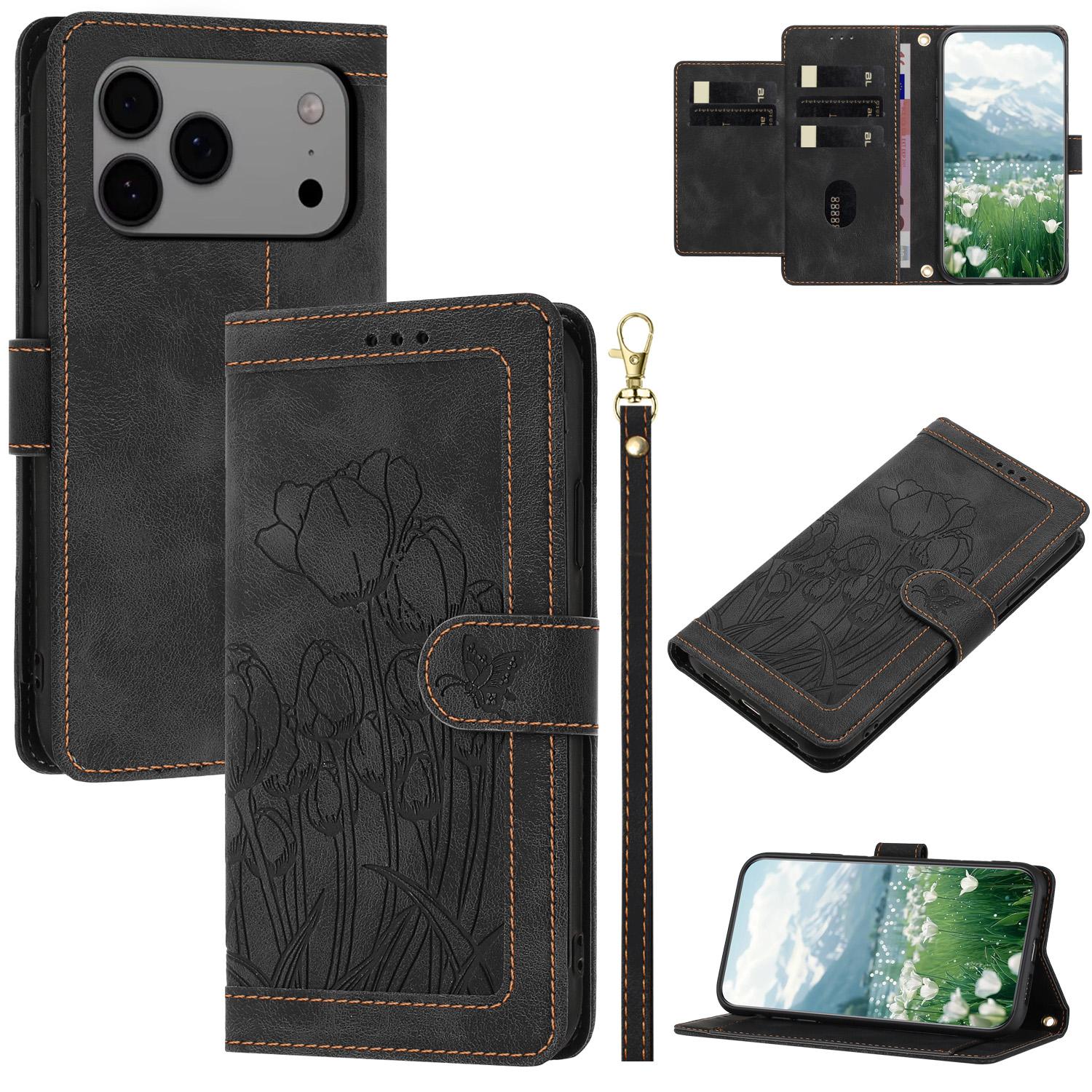 

Роскошная карта-тюльпан Кошелек-слот Чехол-книжка из кожи для iPhone 17 Pro Max 16 Plus 15 14 13 12 Сумка Ремешок-книжка Подставка Крышка iPhone 11 чёрный