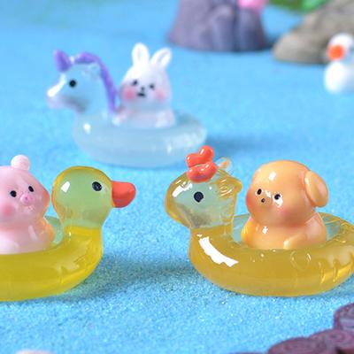 1Pc Mini Luminous Resin Swimming Circle Animal Micro Landscape Ornament Glow In The Dark Miniature Figure Diy Dollhouse Decor