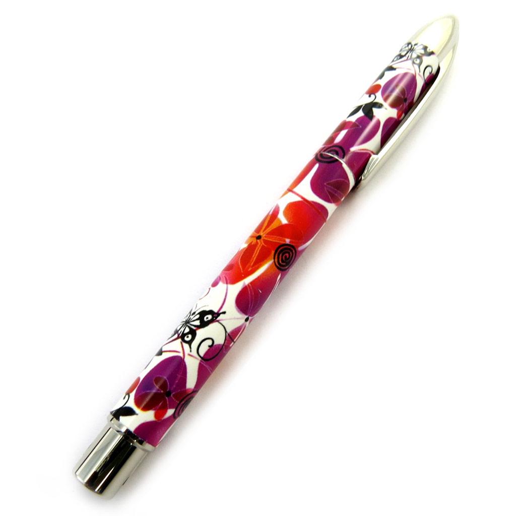 Les Trésors De Lily [M8108] - Stylo 'Coloriage' bordeaux orange fleuri