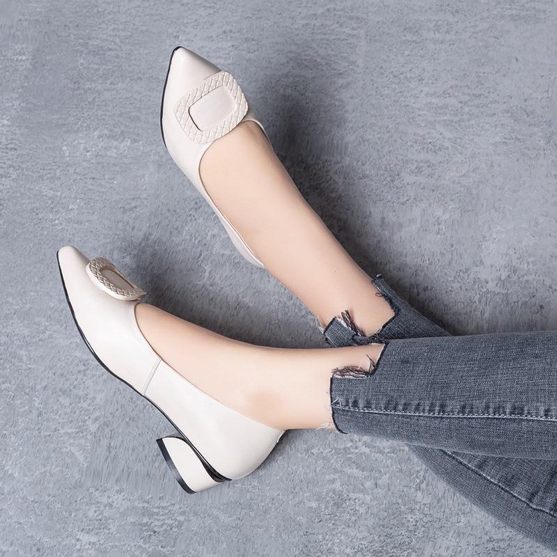 Spring new flat-soled single shoes shallow mouth pointed shoes women's shoes thick heel versatile single shoes