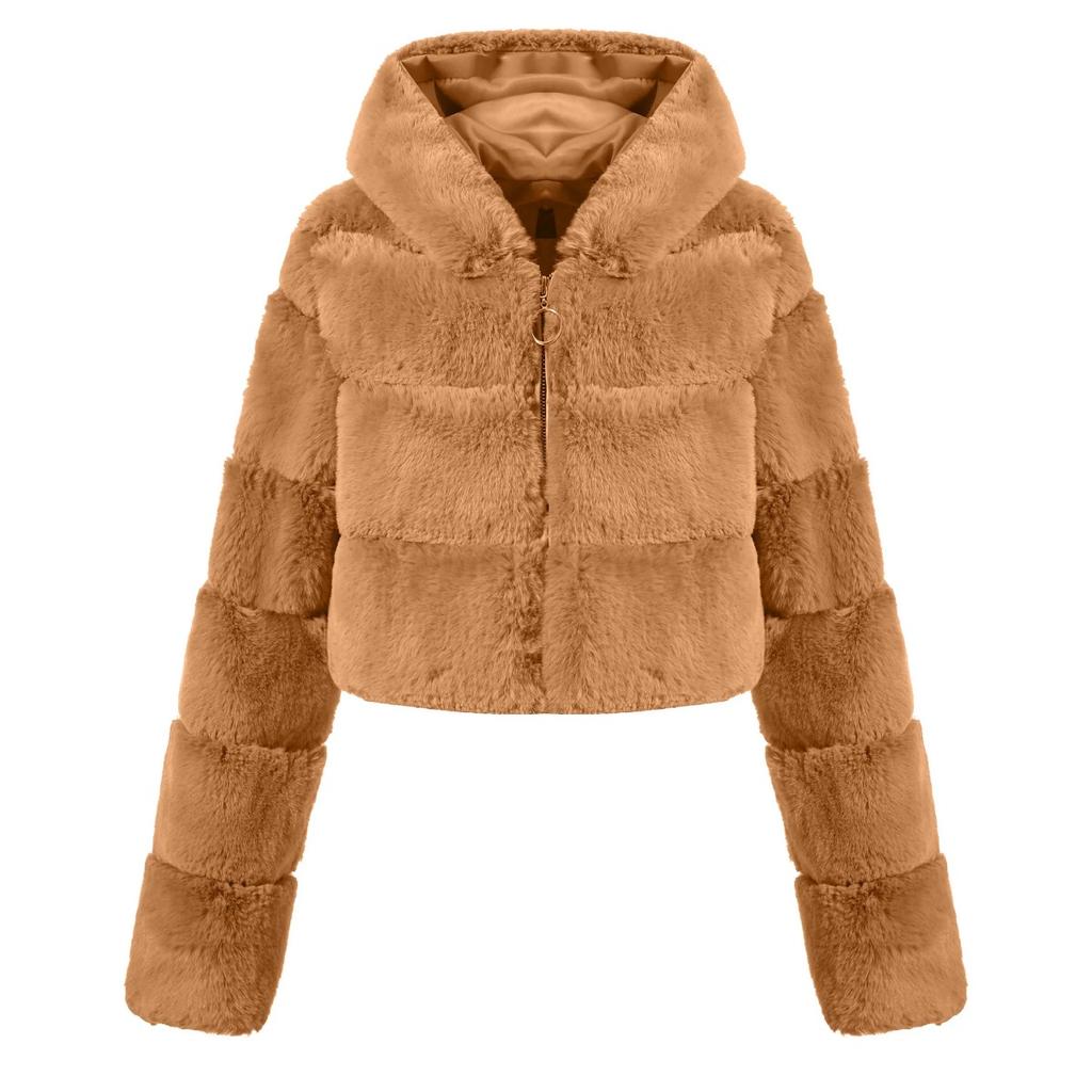 Y2k Streetwear Women Autumn Winter Faux Fur Coat Hooded Cropped Jacket Fur Coat Long Sleeve Cardigan Soft Tops Vintage Harajuku