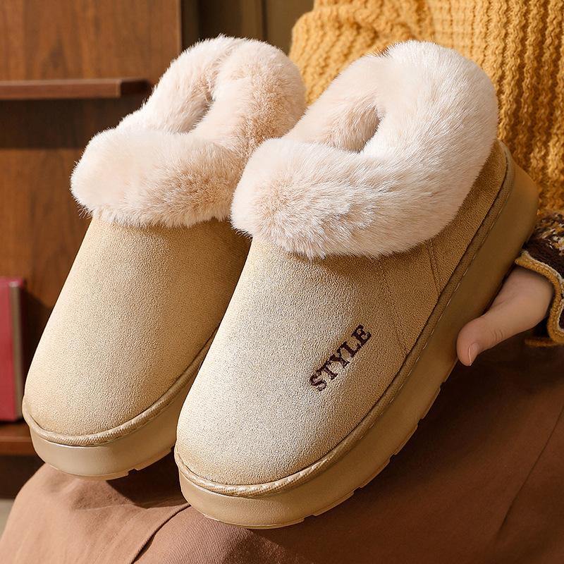 Cotton slippers winter women wear thick-soled Ev piled thickened non-slip home warm bag and cotton shoes