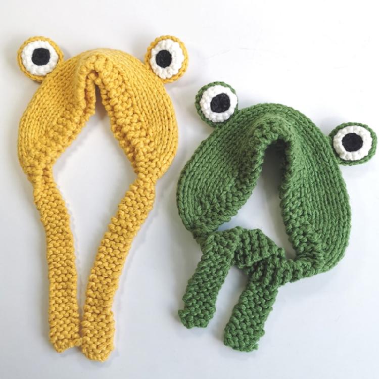 Cute for Frog Hat Big Ears Headgear Cartoon Knitted Hat Winter Warm Headdress
