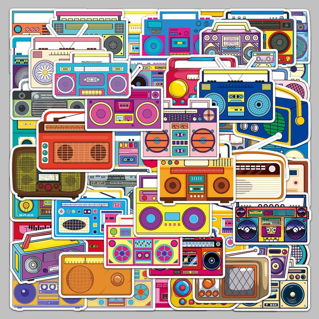 50pcs Waterproof Retro Cartoon Radio Stickers for Suitcases, Computers, and Journals