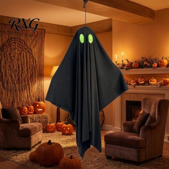 Halloween Party Supplies Hanging Ghost Outdoor Decoration, Spooky Black Fabric with Green Yard Atmosphere Eyes for Outside Tree, Porch, Yard,