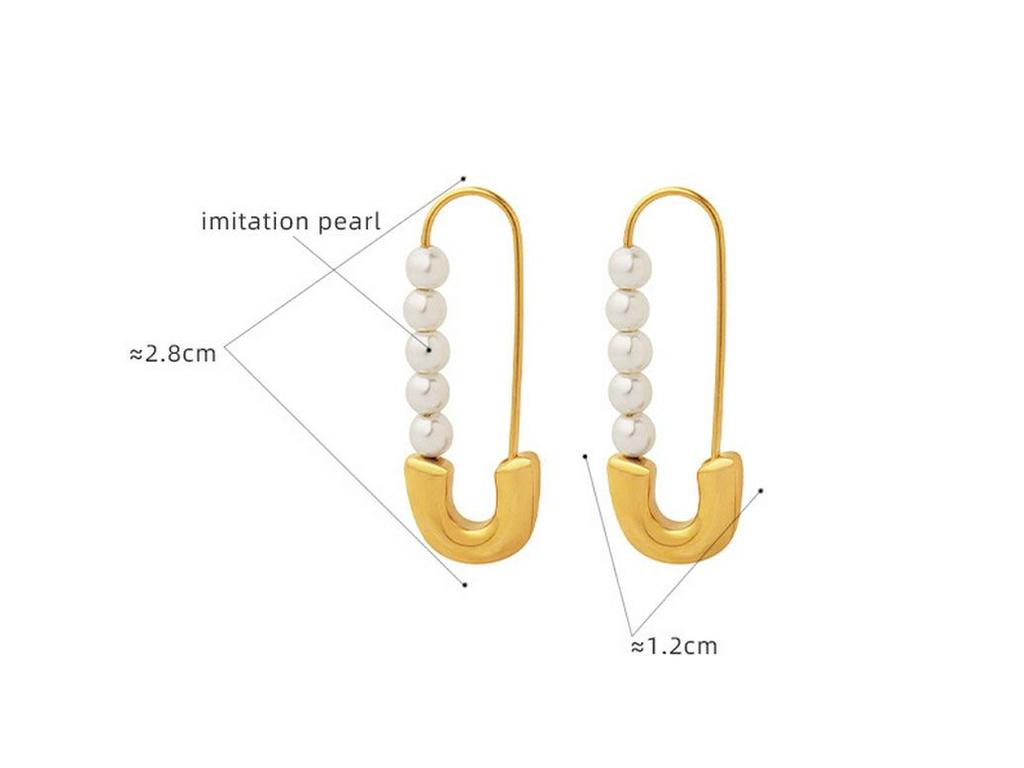 European & American Retro Style Paperclip Faux Pearl Titanium Steel 18K Gold-Plated Earrings