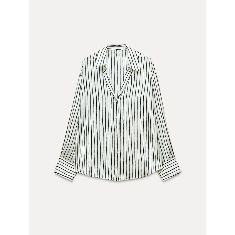 Za2025 Spring New Women's Clothing All-Matching Striped Silk Satin Texture Long Sleeves Lapel Casual Shirt 2074140
