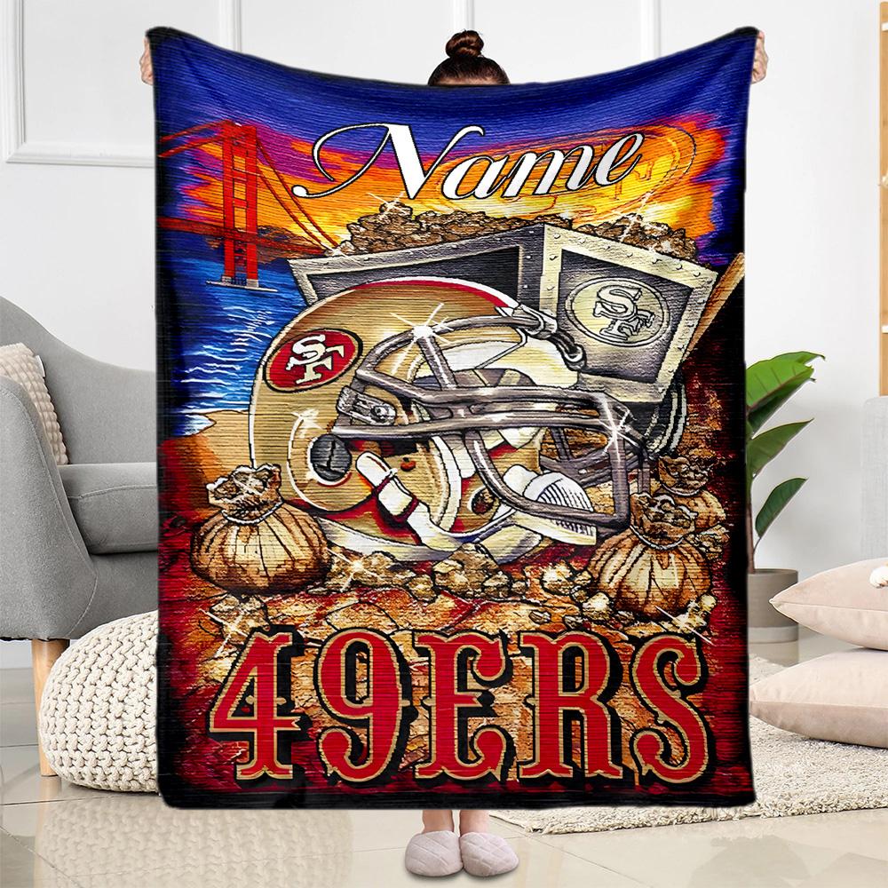 San Francisco 49ers Helmet Artwork Customize Text Blanket Lightweight Personalized Blanket Soft & Cozy Versatile for Office Livingroom Bed Chair