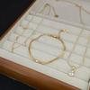 Minimalist Snake Bone Jewelry Set: Necklace & Bracelet with Geometric Sugar Cube Pendant