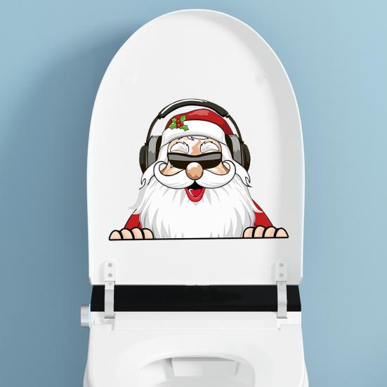 Christmas Toilet Sticker Removable Waterproof Self-adhesive Santa Claus Snowman Elf Gnome Bathroom Wall Toilet Seat Lid Decoration Decal
