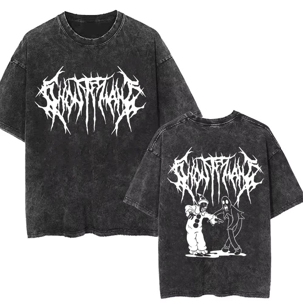 Ghostemane Bedrucktes Gewaschenes T-Shirt Herren Lässig Gothic Übergroß Streetwear Herren Hip Hop Y2K Rap Rock Trap Metal Oberteile T-Shirts