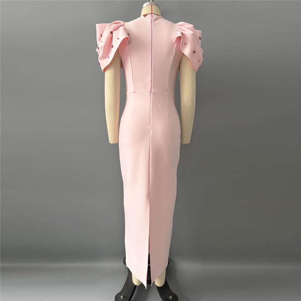 European-American Elegant Bandage Dress with Pleated Design and Rhinestone Accents