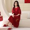 Red Wedding Couple Pajamas Women's Summer Short-sleeved Pure Cotton Pajamas Cute Natal Year Wedding Loungewear Men's Suit