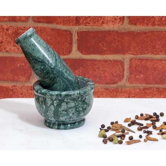 Crocon Green Marble Mortar and Pestle Set – 4 Inch Hand Grinder for Spices, Silbatta, and Kitchen Accessories Items for Home