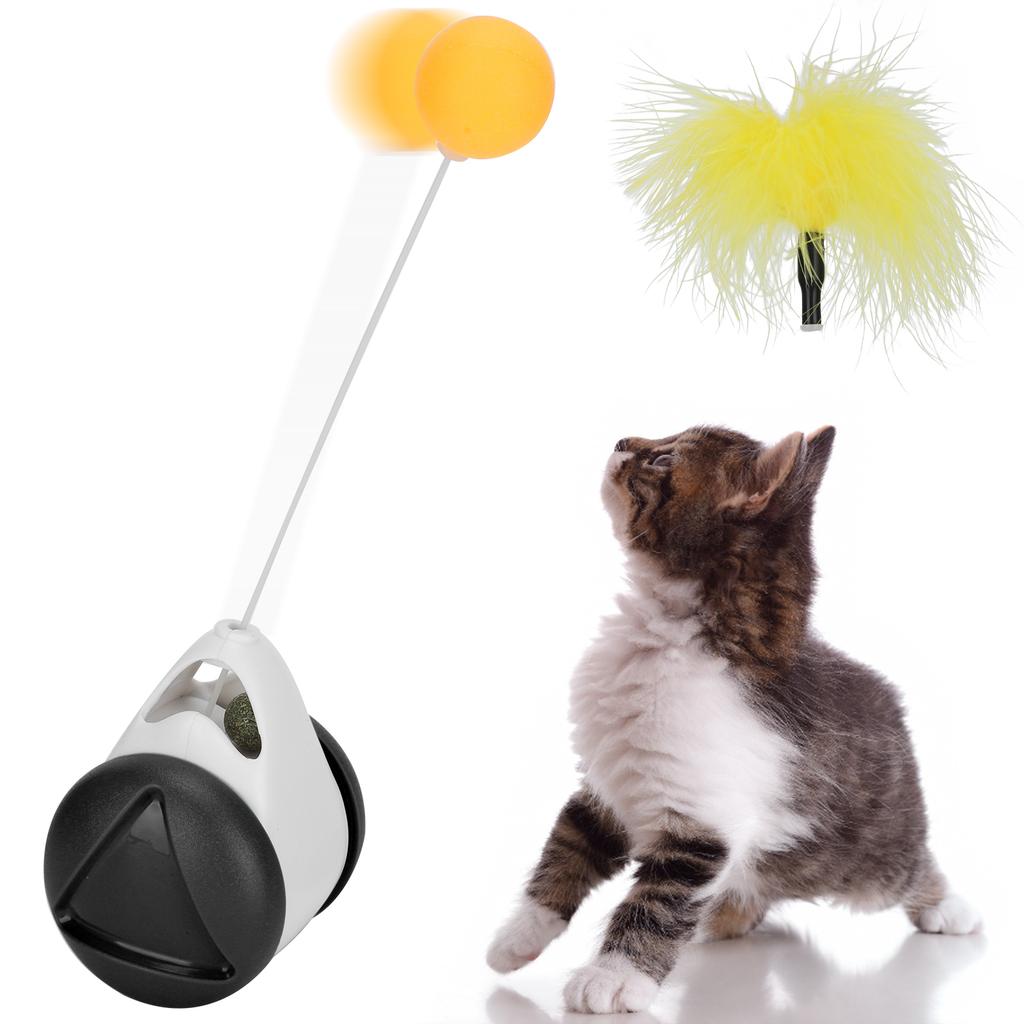 Car Design NonBattery Self Rotating Cat Chasing Toy Pet Interactive Toys with Ball Plume