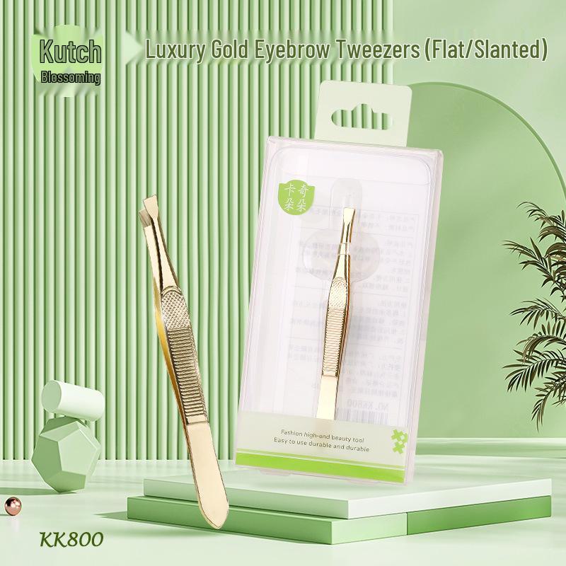 

Kaqiduo Duo Luxury Gold Stainless Steel Eyebrow Tweezers, Flat & Slant Tip, KK800