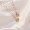 Korean Sweet Zircon Inlaid Open Pearl Shell Pendant Women Necklace Female Stainless Steel Party Jewelry Ladies Neck Chain