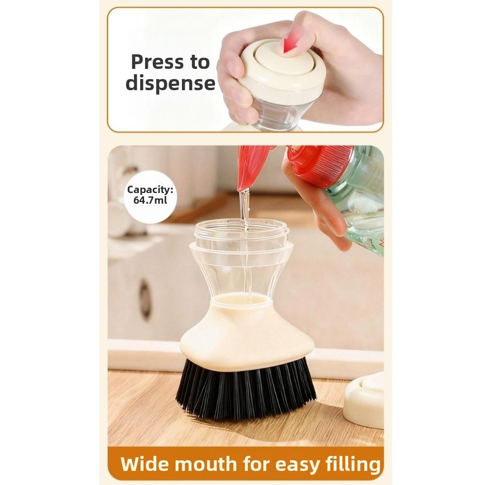 Ergonomic Grip Kitchen Cleaning Brush Round Bristle Head Dishwashing Brush  Cookware Cleaning