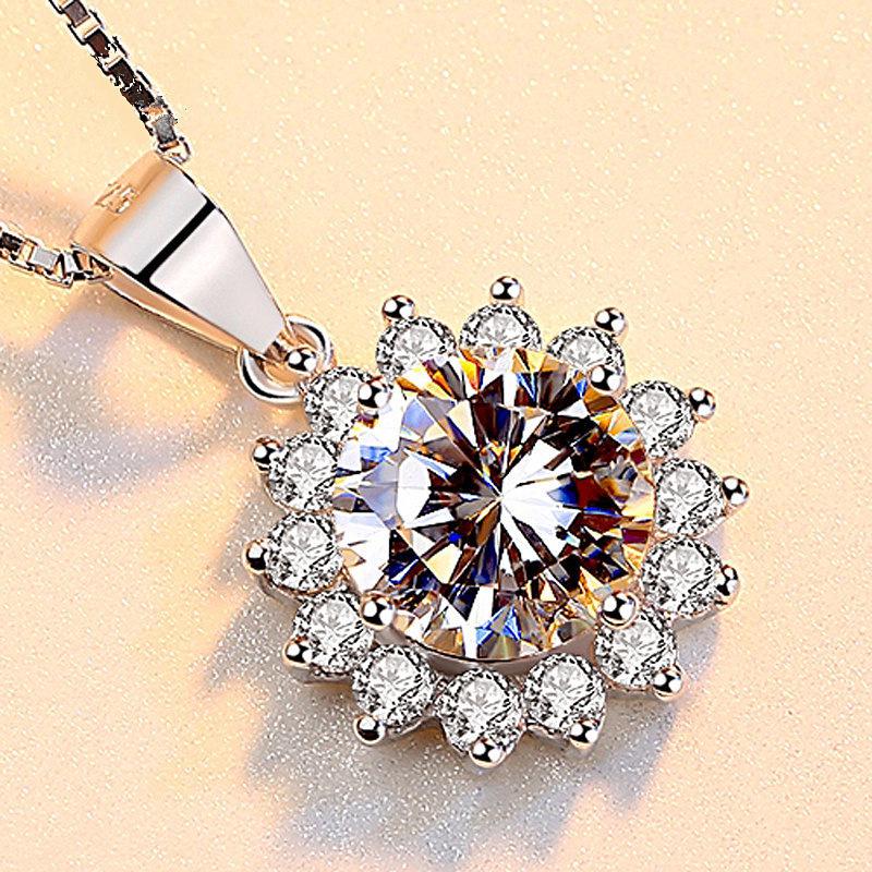 Runde Sonnenblumen-Halskette - Weißgoldplattiert mit hochwertigem Zirkon, perfektes Weihnachtsgeschenk