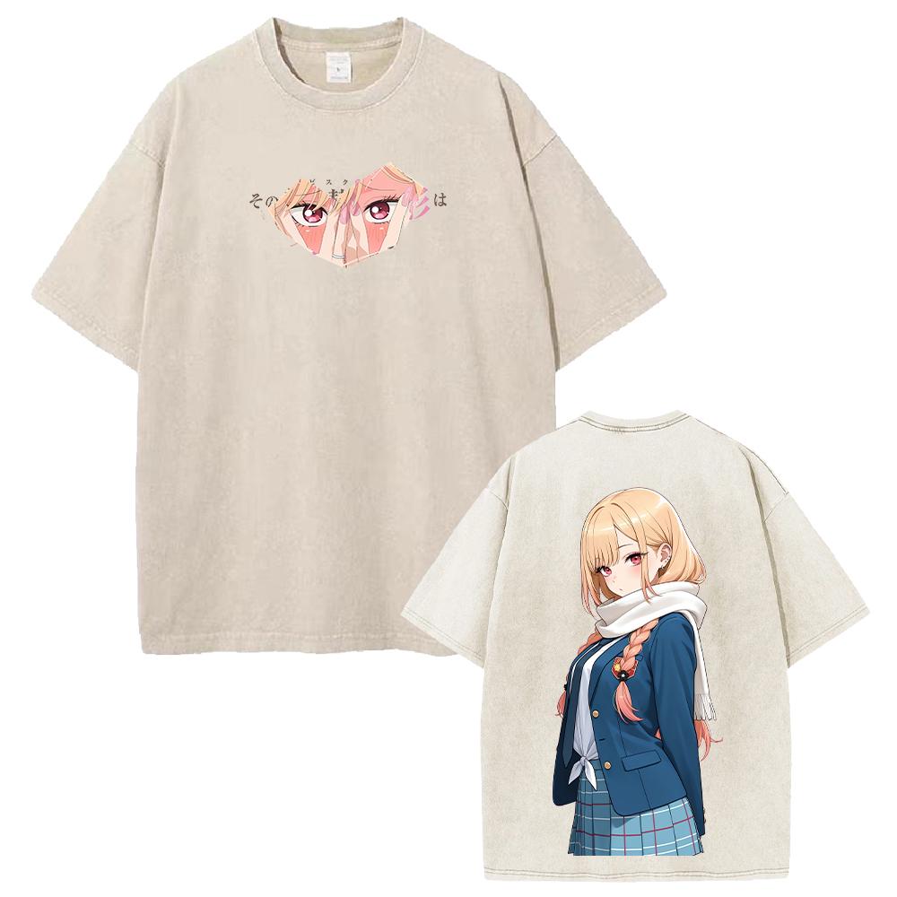 Anime T-shirt Marin Gothic Y2k Washed T Shirt Men Women Clothing Summer Short Sleeve Cotton Tees Tops