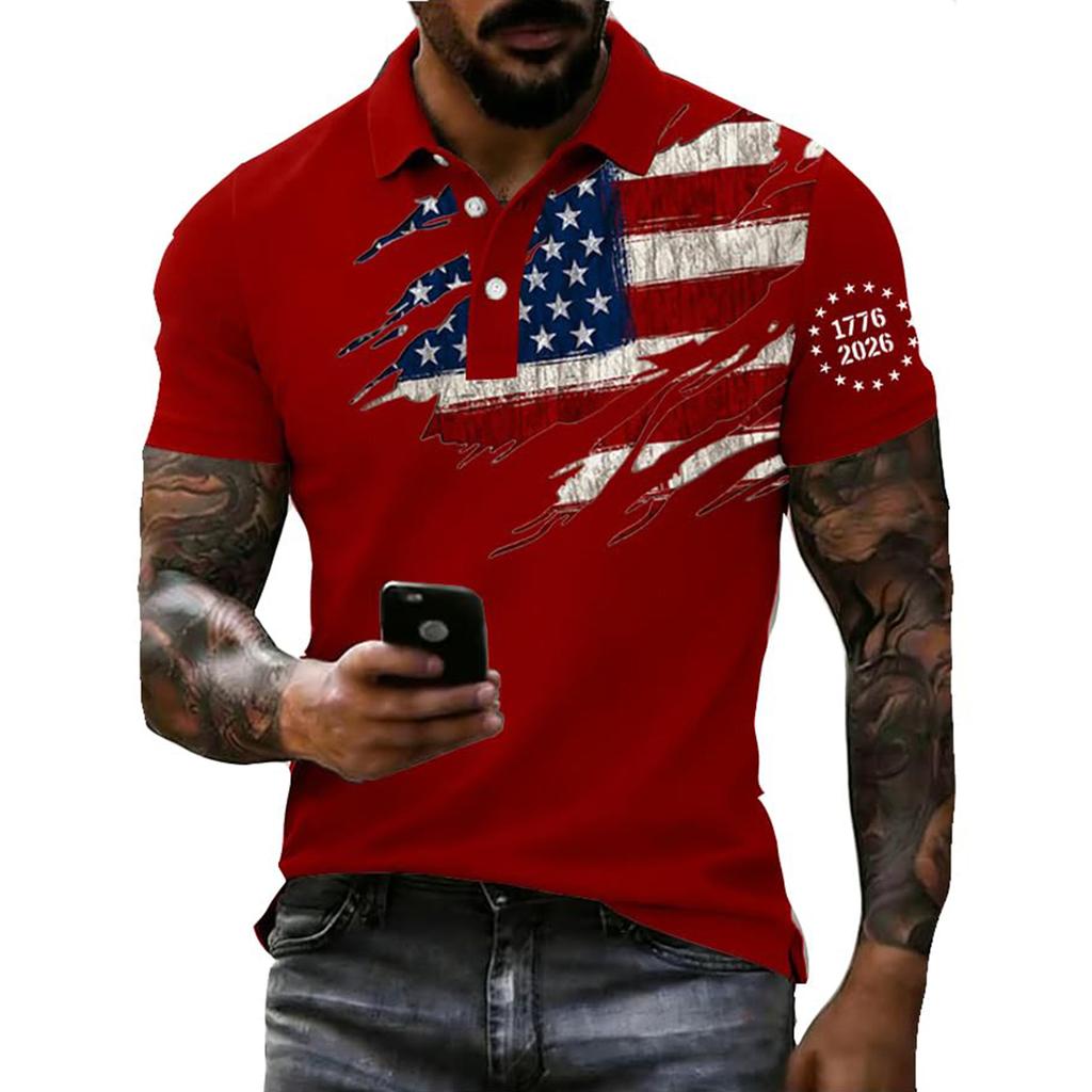Men's Loose And Casual Flag-print T-shirt, Short Sleeve Shirt