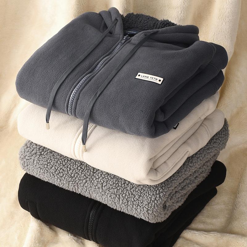Autumn Winter Fashion Fleece Thickened Warm Hooded Coat Men's Casual Jacket