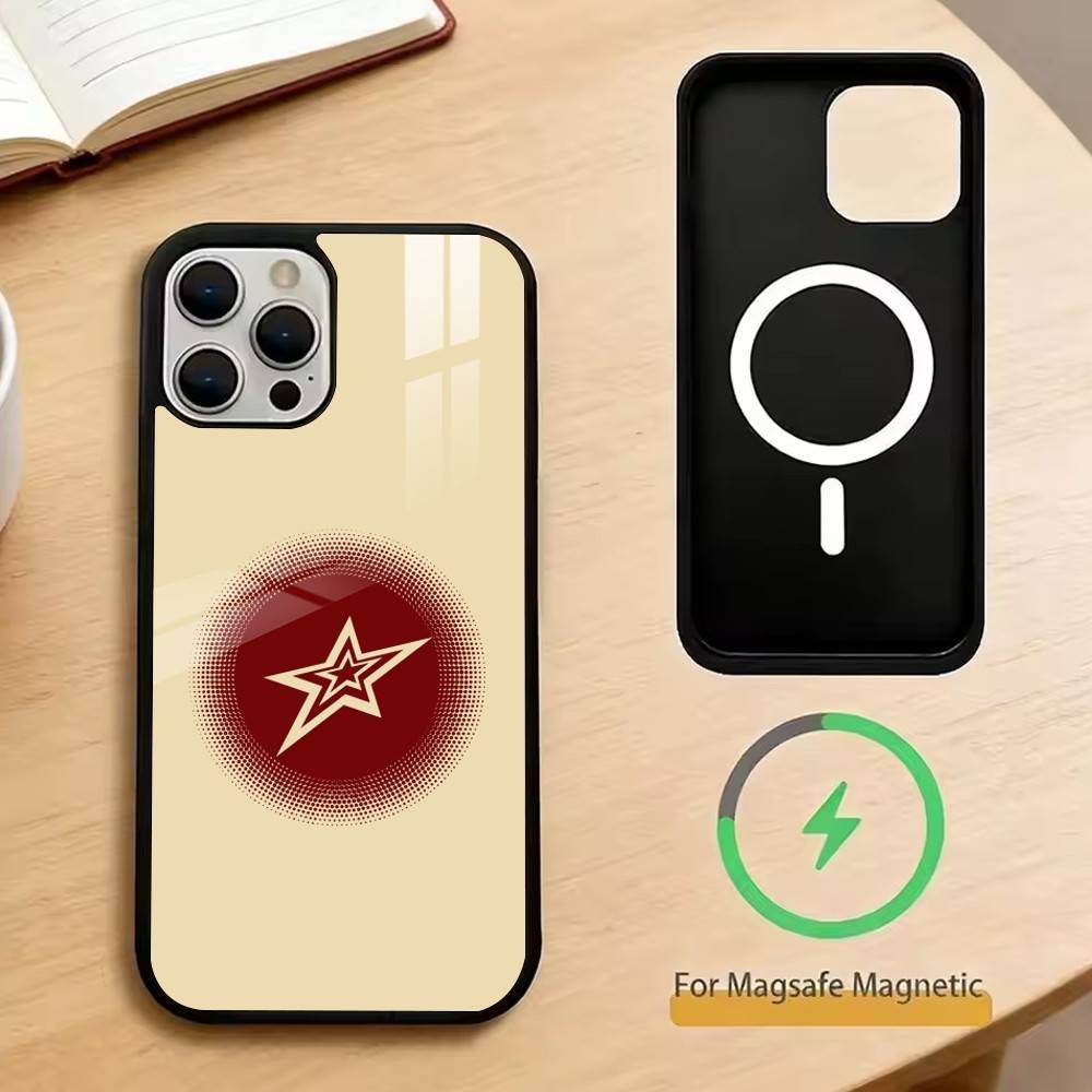 Minimalist Red Star Phone Case For iPhone17,16,15,14,13,12,11 Plus,Pro Magnetic with Magsafe Wireless Charging