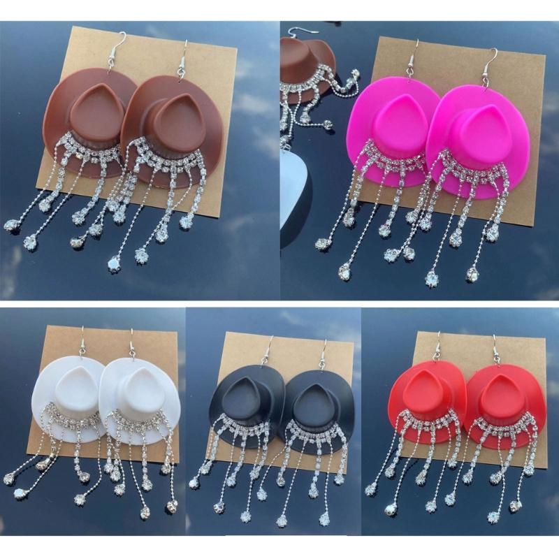 Sparkling Fringe Cowboy Hat Earrings for Music Festivals Party Western Hat Dangle Earrings Cowboy Hat Earrings Jewelry