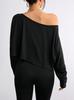 2026 Womens Off Shoulder Long Sleeve Crop Tops Sexy Boat Neck Loose Casual T Shirt