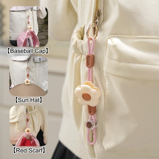 Flower-Shaped Hat Clip with Carabiner Portable Travel Cap Holder for Bags Backpacks Anti-Loss Accessory for Beach Hiking Daily Use Cute Keychain Bag