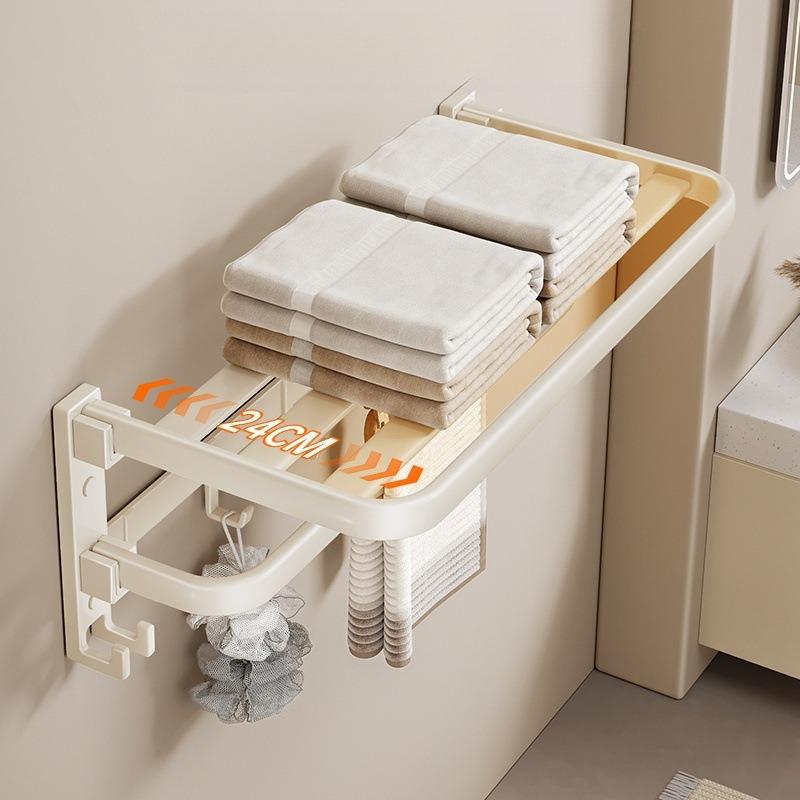 Towel Rack Bathroom No-Drill Bath Towel Rack Integrated Hanging Set Toilet Cream Style Bathroom Shelf Storage Rack белый