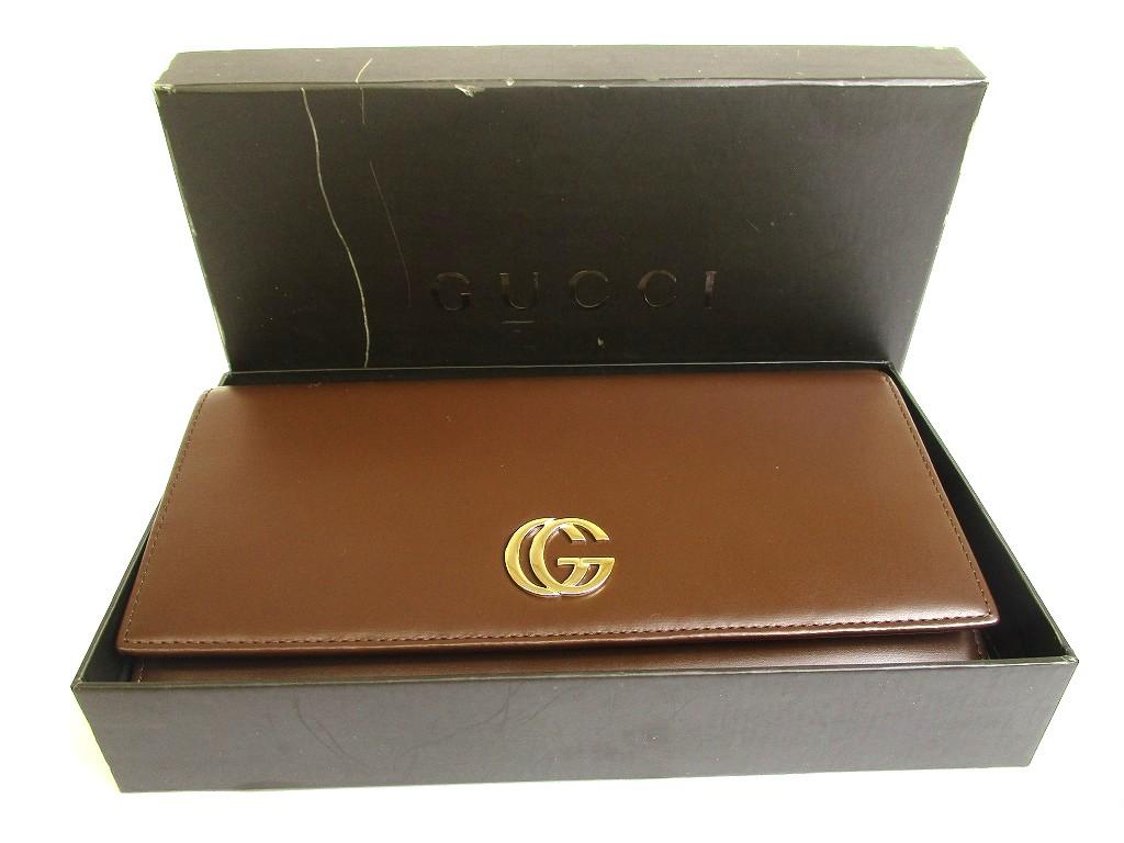 Authentisches GUCCI Doppel-G Dunkelbraunes Leder Klappe Langes Portemonnaie #a775 Aufgearbeitet