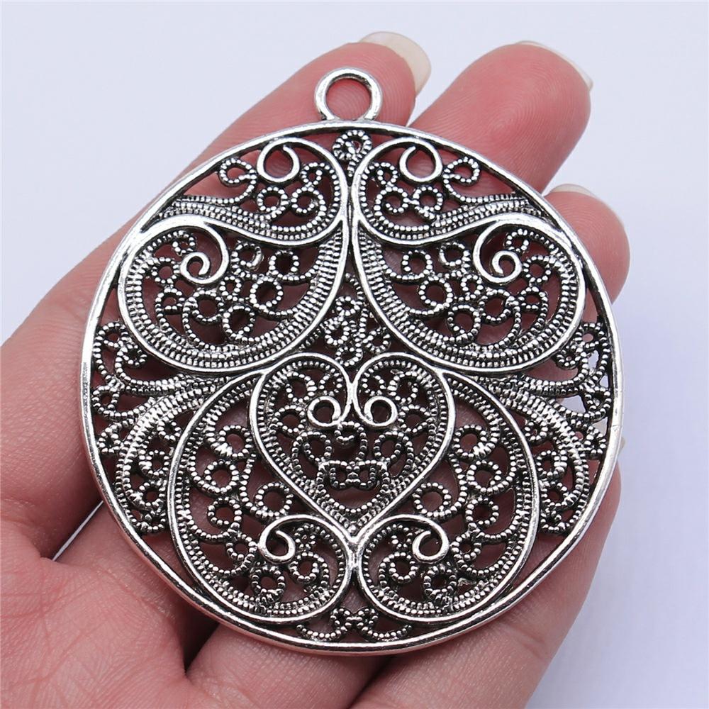 2pcs Big Size Round Hollow Flower Charms Pendant For Jewelry Making Necklace Earring Making
