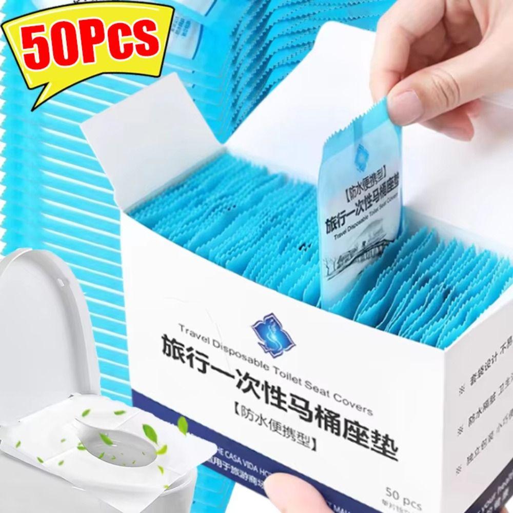 50Pcs Individually Packaged Disposable Toilet Seat Cover Waterproof PE Toilet Cover Thickened Safety Toilet Paper Pads