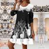 Christmas Reindeer Party Dresses For Women Autumn Winter Long Sleeve A-Line Dress Casual Cute 3D Print Loose Female Clothes