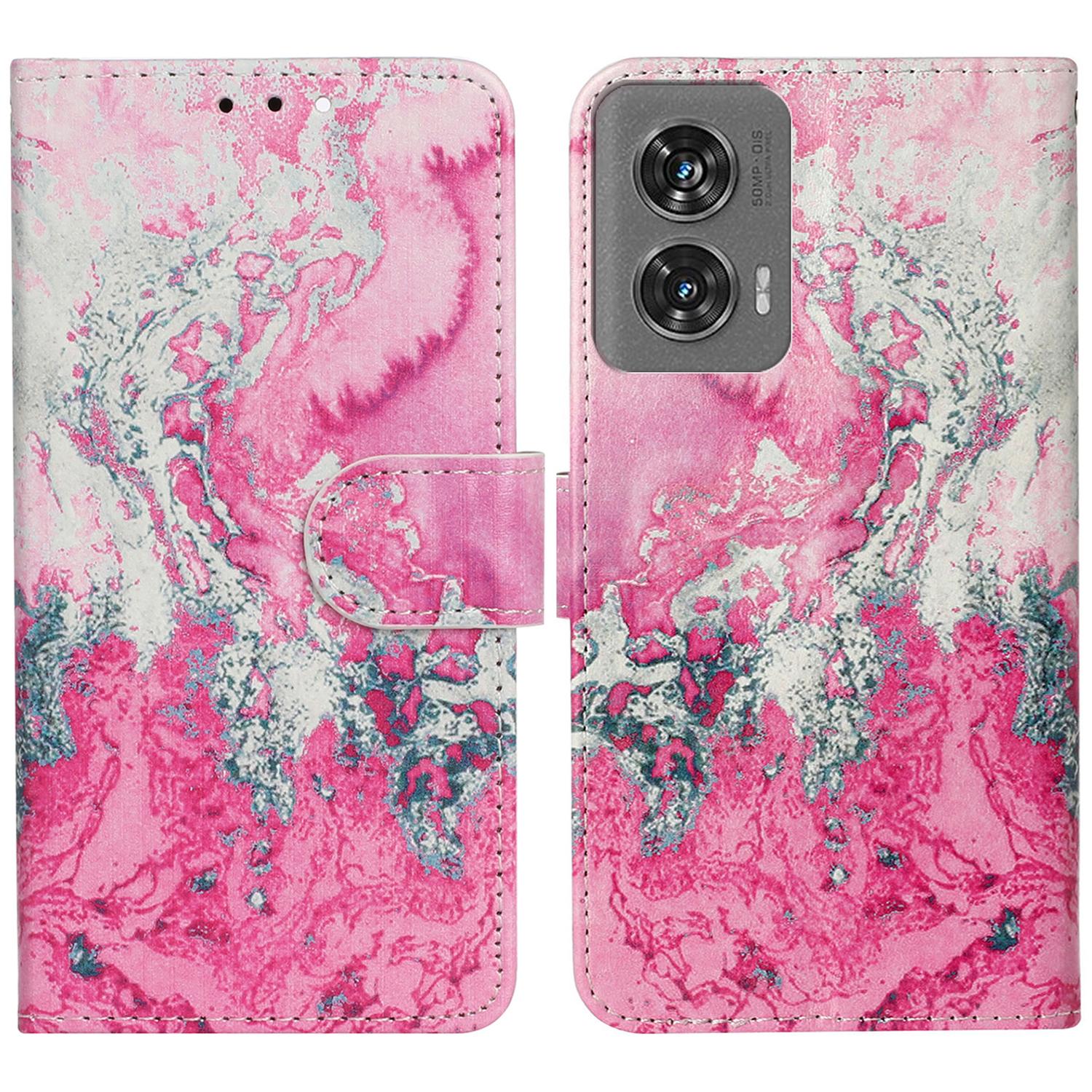 

For Motorola Edge 50 Fusion 5G Case Pattern PU Leather Flip Phone Cover Pink Seawater Marble
