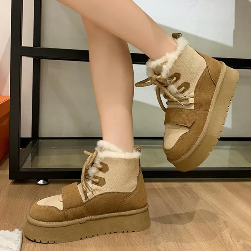 Womens Snow Boots 2024 Hot Sale Style Casual Lace-up Design Women's Thick Sole Ankle Boots Plush Warm Classic Winter Botas Mujer