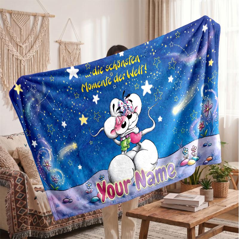 Diddl Flannel Blanket, Custom Name Text Personalized Soft Throw Blanket Home Decor Gift